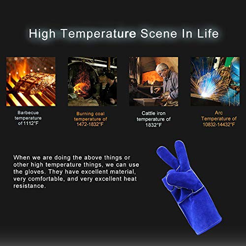DEKO Welding Gloves Blue 14 inch Leather Forge Heat Resistant Weld...