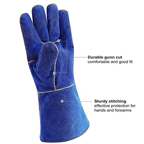 DEKO Welding Gloves Blue 14 inch Leather Forge Heat Resistant Weld...