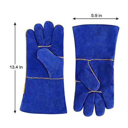DEKO Welding Gloves Blue 14 inch Leather Forge Heat Resistant Weld...