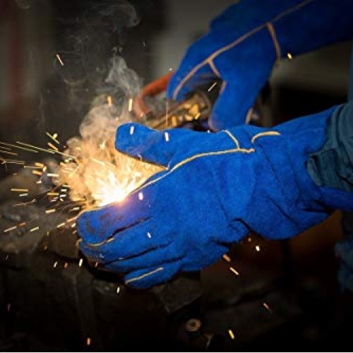 DEKO Welding Gloves Blue 14 inch Leather Forge Heat Resistant Weld...