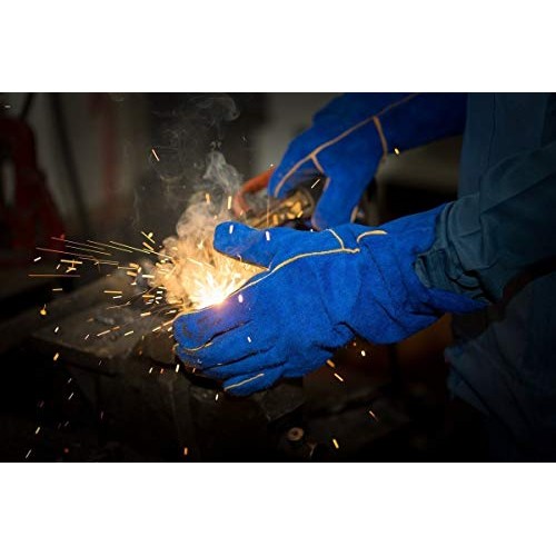 DEKO Welding Gloves Blue 14 inch Leather Forge Heat Resistant Weld...