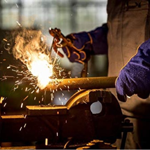 DEKO Welding Gloves Blue 14 inch Leather Forge Heat Resistant Weld...