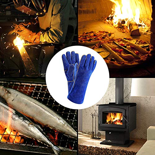 DEKO Welding Gloves Blue 14 inch Leather Forge Heat Resistant Weld...