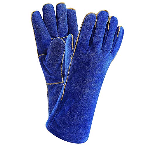 DEKO Welding Gloves Blue 14 inch Leather Forge Heat Resistant Weld...