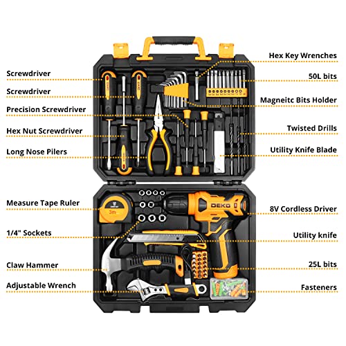 DEKOPRO 126 Piece Power Tool Combo Kits with 8V Cordless Drill, 10...