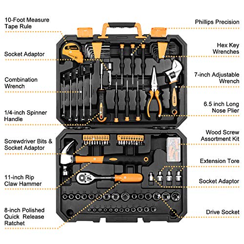 DEKOPRO 128 Piece Tool Set-General Household Hand Tool Kit, Auto R...