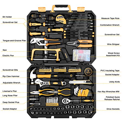 DEKOPRO 198 Piece Home Repair Tool Kit, General Household Hand Too...