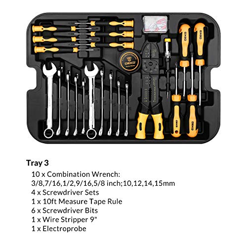 DEKOPRO 258 Piece Tool Sets Hand Tool Kit with Rolling Tool Box So...