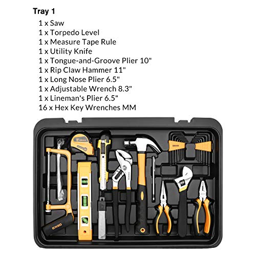 DEKOPRO 258 Piece Tool Sets Hand Tool Kit with Rolling Tool Box So...