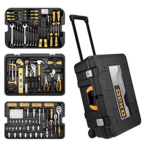 DEKOPRO 258 Piece Tool Sets Hand Tool Kit with Rolling Tool Box So...