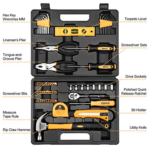 DEKOPRO 65 Piece Tool Set General Household Hand Tool Kit with Pla...