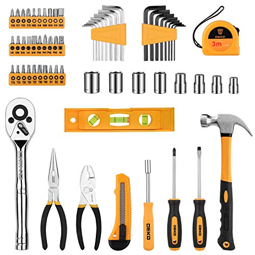 DEKOPRO 65 Piece Tool Set General Household Hand Tool Kit with Pla...