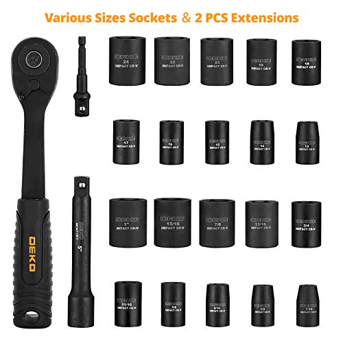 DEKOPRO 1/2-Inch Impact Socket Sets, 23 Pieces Drive Socket Set Me...
