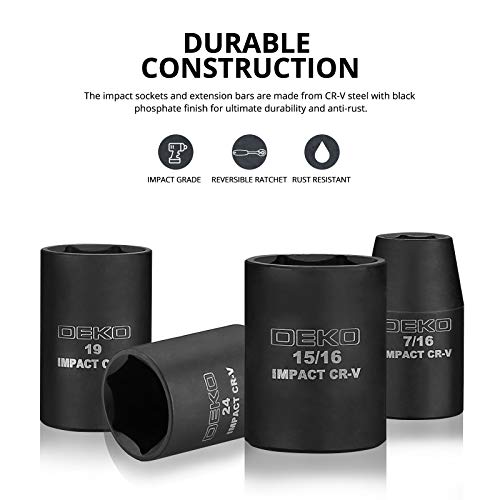 DEKOPRO 1/2-Inch Impact Socket Sets, 23 Pieces Drive Socket Set Me...