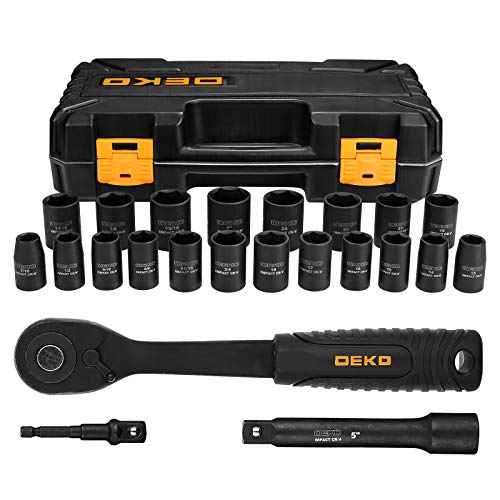 DEKOPRO 1/2-Inch Impact Socket Sets, 23 Pieces Drive Socket Set Me...
