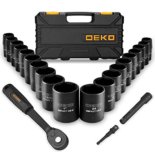 DEKOPRO 1/2-Inch Impact Socket Sets, 23 Pieces Drive Socket Set Me...