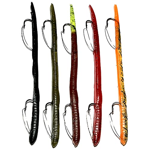 Delong Lures 6 Weedless Fishing Lures, pre-Rigged Worm Lures for ...
