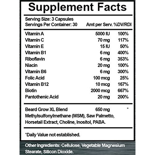 Beard Grow XL | Facial Hair Supplement | #1 Mens Hair Growth Vitam...