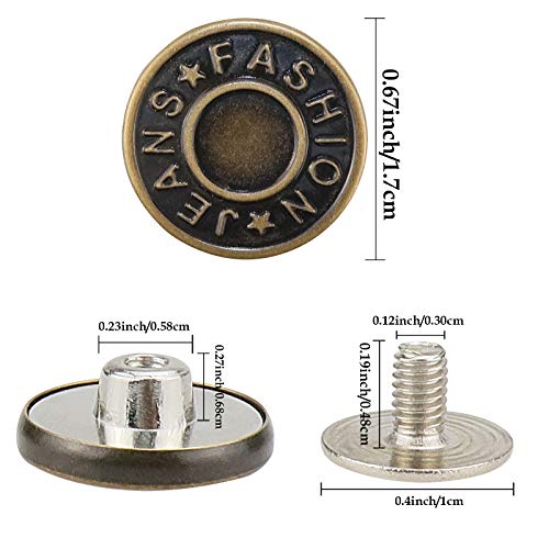 Deokke 50 Pack 17mm No Sewing Jeans Buttons Replacement Kit with M...