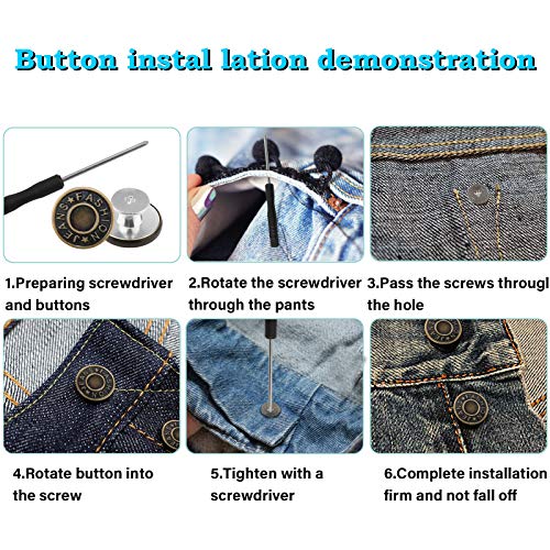 Deokke 50 Pack 17mm No Sewing Jeans Buttons Replacement Kit with M...