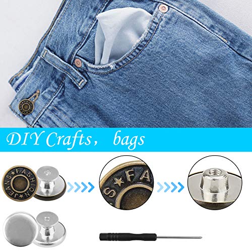 Deokke 50 Pack 17mm No Sewing Jeans Buttons Replacement Kit with M...