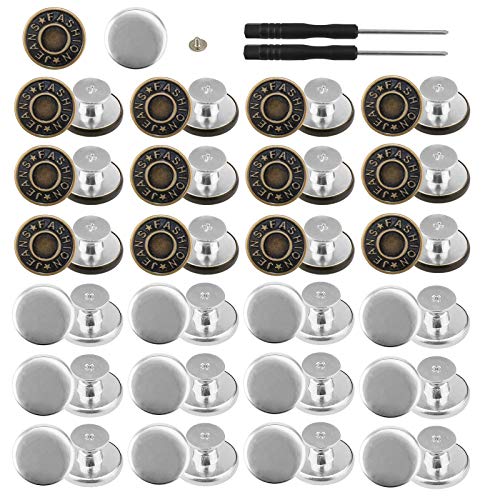 Deokke 50 Pack 17mm No Sewing Jeans Buttons Replacement Kit with M...