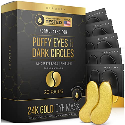 DERMORA 24K Gold Eye Mask– 20 Pairs Eye Gels - Puffy Eyes and Dark...