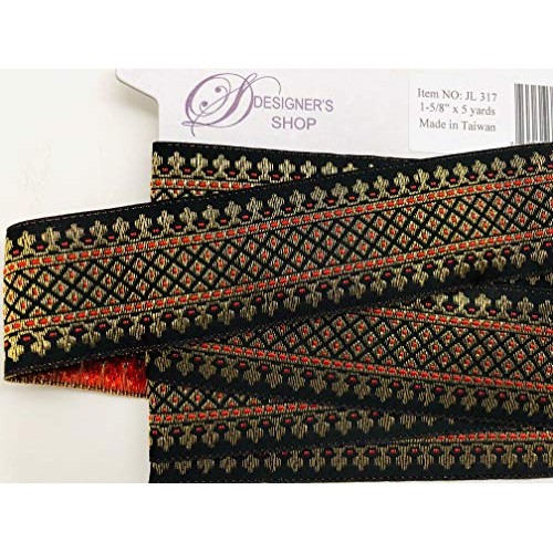 Jacquard Metallic Gold/Red, Black, JL 317, Width: 1-5/8 40mm - ...