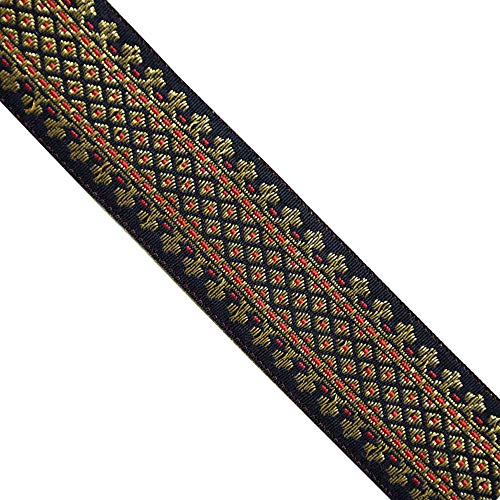 Jacquard Metallic Gold/Red, Black, JL 317, Width: 1-5/8 40mm - ...