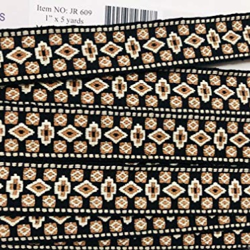 Jacquard Woven Geometric Brown/Beige, JR 609, Width : 1 25mm, 5...