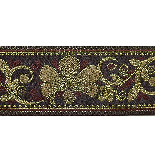 JL 429 Jacquard Metallic Gold Floral Vine Brown Ribbon Trim 2-3/8...