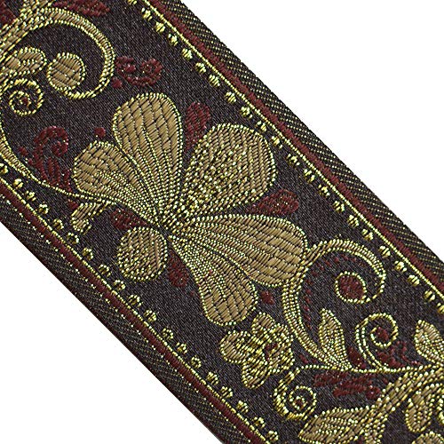 JL 429 Jacquard Metallic Gold Floral Vine Brown Ribbon Trim 2-3/8...