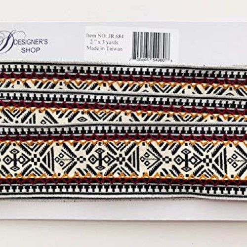 JR 684 Jacquard Woven Bohemian Black Beige Ribbon Trim Tape 2 50...