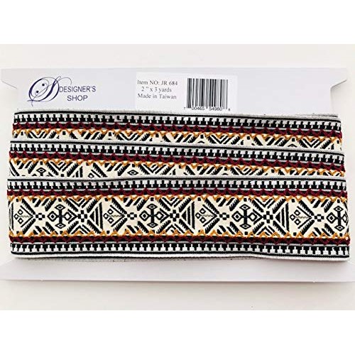 JR 684 Jacquard Woven Bohemian Black Beige Ribbon Trim Tape 2 50...