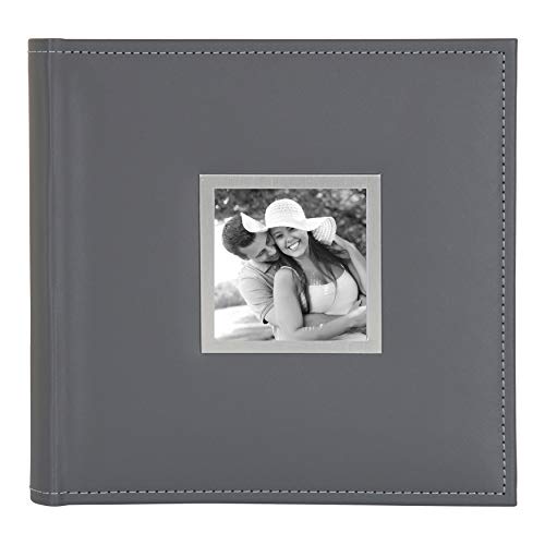 DesignOvation Sleek Faux Leather Gray Photo Album, Holds 100 5x7 o...