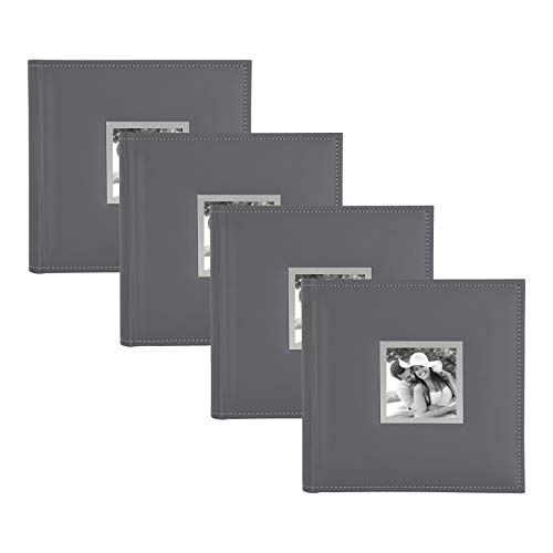 DesignOvation Sleek Faux Leather Gray Photo Album, Holds 100 5x7 o...