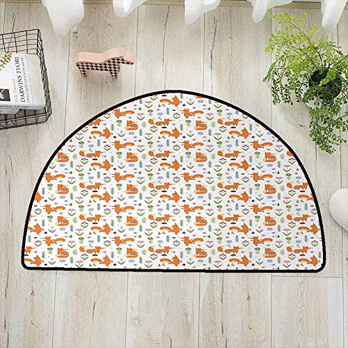 Fox 3D Printing Semi-circular Picnic Mat, Hand Drawn Cartoon Foxes...