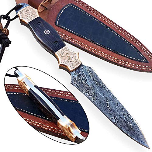 Damascus Steel fixed Blade Hunting Knife Double Edge Dagger Campin...