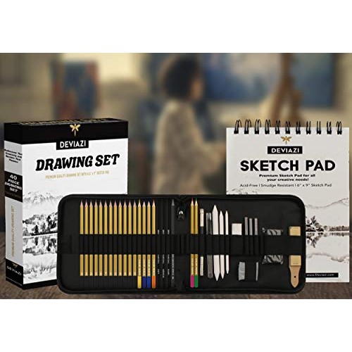 Deviazi 40-Piece Set Artist Drawing Pencils Sketching Set. Inclu...