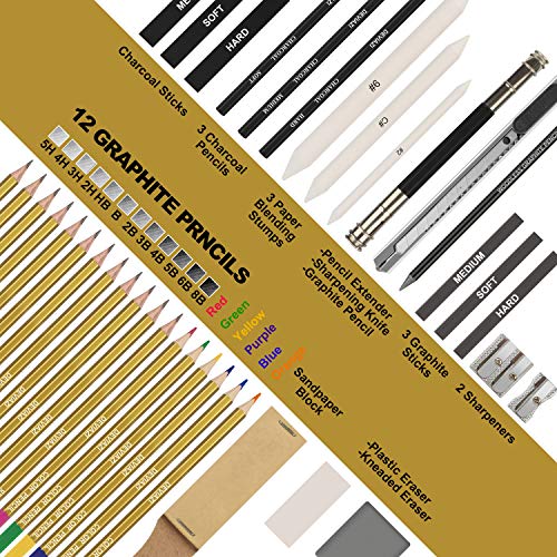 Deviazi 40-Piece Set Artist Drawing Pencils Sketching Set. Inclu...