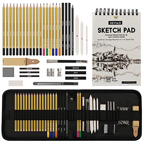 Deviazi 40-Piece Set Artist Drawing Pencils Sketching Set. Inclu...