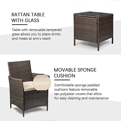 Devoko Patio Porch Furniture Sets 3 Pieces PE Rattan Wicker Chairs...