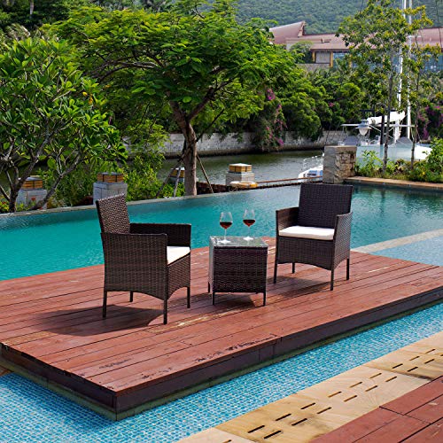 Devoko Patio Porch Furniture Sets 3 Pieces PE Rattan Wicker Chairs...