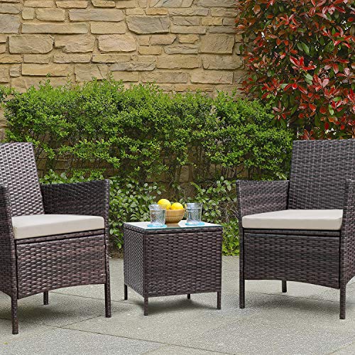 Devoko Patio Porch Furniture Sets 3 Pieces PE Rattan Wicker Chairs...