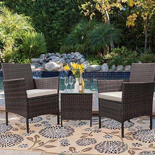 Devoko Patio Porch Furniture Sets 3 Pieces PE Rattan Wicker Chairs...