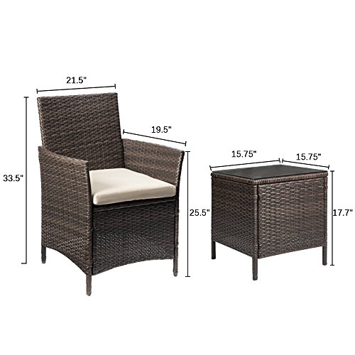 Devoko Patio Porch Furniture Sets 3 Pieces PE Rattan Wicker Chairs...