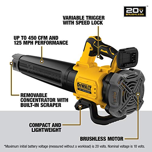 DEWALT 20V MAX XR Leaf Blower, Cordless, Handheld, 125-MPH, 450-CF...