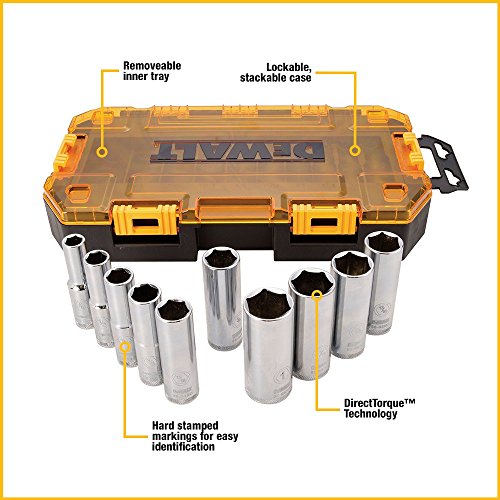 DEWALT Drive Socket Set, SAE, 1/2-Inch Drive, 10-Piece DWMT73814