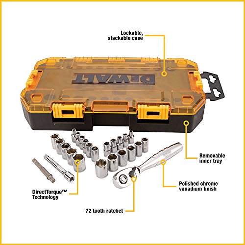 DEWALT Drive Socket Set, SAE/Metric, 1/4-Inch Drive, 25-Piece DWM...