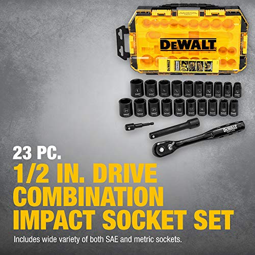 DEWALT Impact Socket Set, 23-Piece, 1/2 Drive Metric/SAE DWMT74739
